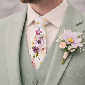 Floral Wedding Tie – Watercolor Spring Necktie