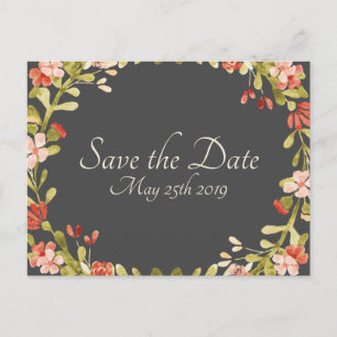 Floral Wedding Vows Save The Date Postcard Dk Grey
