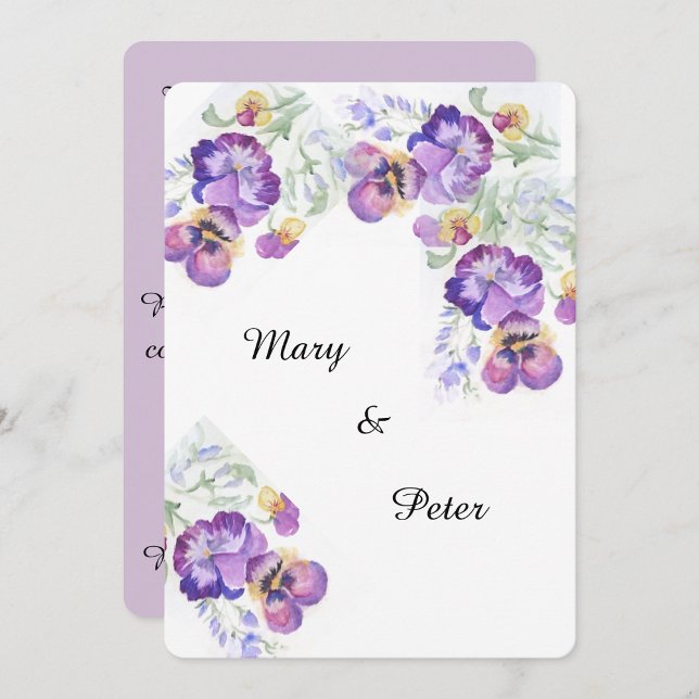 Floral wedding watercolor lilac pansies invitation (Creator Uploaded)