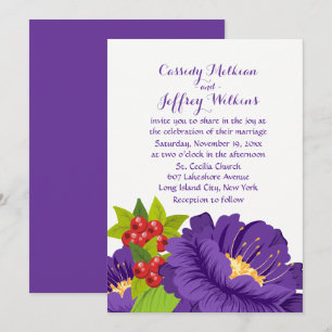 Floral Wedding Watercolor Purple Flowers Invitation