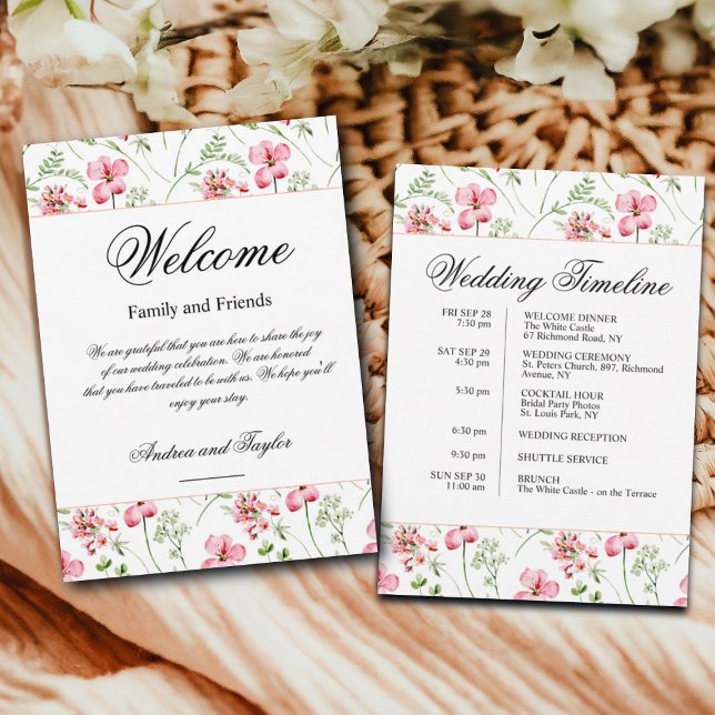 Floral Wedding Welcome Bag Letter & Timeline Card (Creator Uploaded)