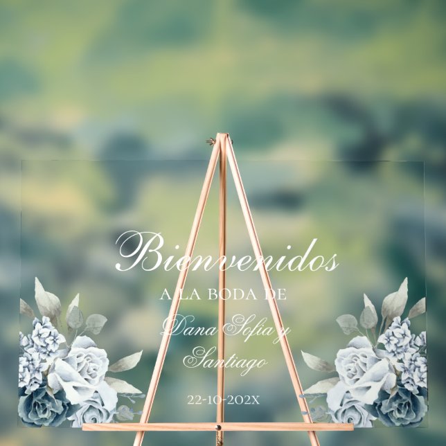 Floral Wedding Welcome frosted Acrylic Sign (Neutral)
