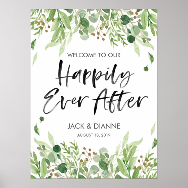 Floral Wedding Welcome Sign Happily ever after (Front)