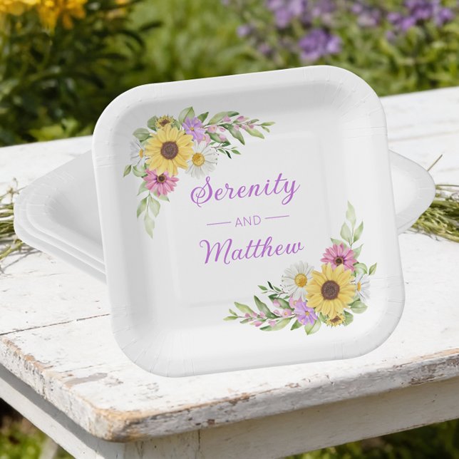 Floral Wedding Wildflower Sunflower Daisy Garden Paper Plate (Creator Uploaded)