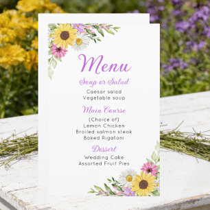 Floral Wedding Wildflower Sunflower Daisy Menu