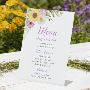 Floral Wedding Wildflower Sunflower Daisy Menu Pedestal Sign