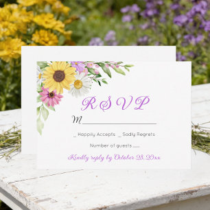 Floral Wedding Wildflower Sunflower Daisy RSVP Card
