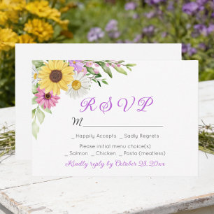 Floral Wedding Wildflower Sunflower Daisy RSVP Card