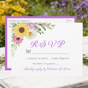 Floral Wedding Wildflower Sunflower Daisy RSVP Postcard