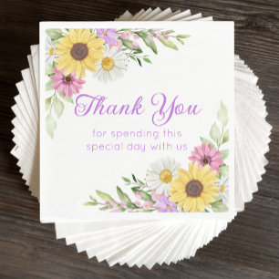 Floral Wedding Wildflower Sunflower Daisy Thanks Napkin