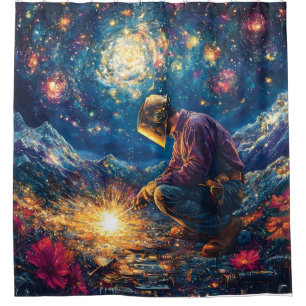 Floral Welder-Abstract Welding Art Vibrant Shower Curtain