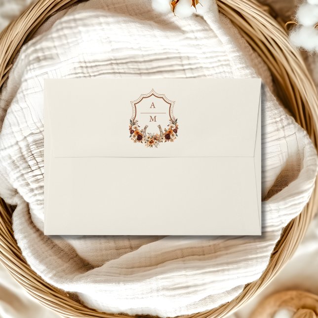 Floral Western Crest Monogram Wedding Envelope (Creator Uploaded)