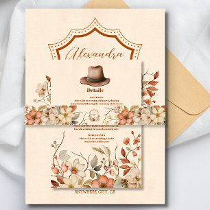 Floral Western Crest Monogram Wedding  Invitation Belly Band