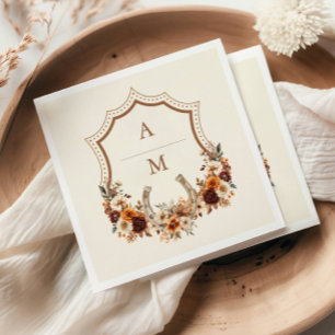 Floral Western Crest Monogram Wedding  Napkin