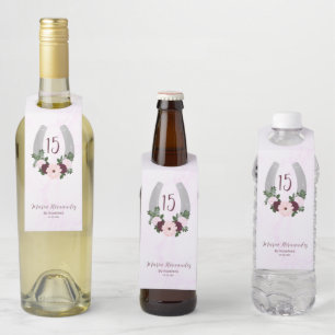 Floral Western Horseshoe Quinceanera Bottle Tag