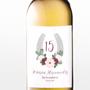 Floral Western Horseshoe Quinceanera Liquor Bottle Label