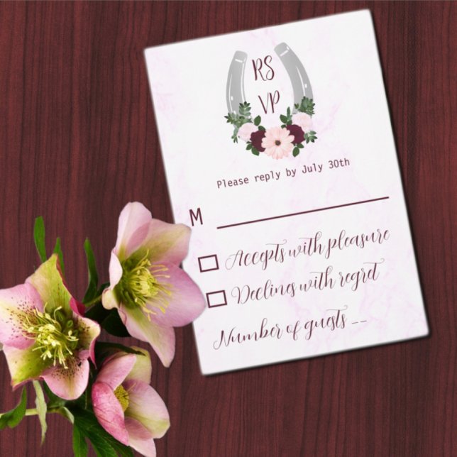 Floral Western Horseshoe Quinceanera RSVP Card (Creator Uploaded)