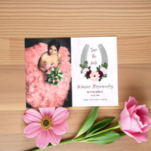 Floral Western Horseshoe Quinceanera Save The Date