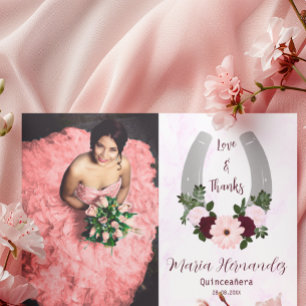 Floral Western Horseshoe Quinceanera Thank You Card