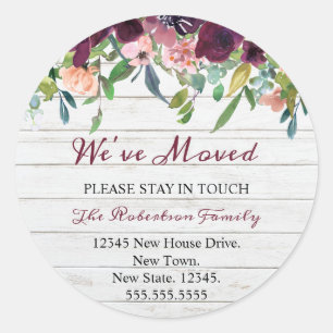 Floral We've Moved New Address Announcement Classic Round Sticker