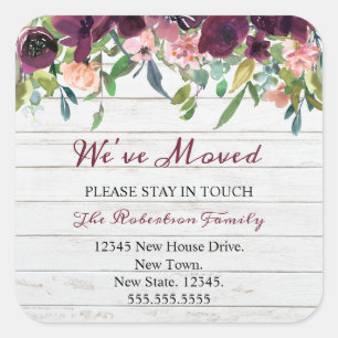 Floral We've Moved   New Address  Announcement Square Sticker