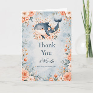 Floral Whale Birthday Thank You Card