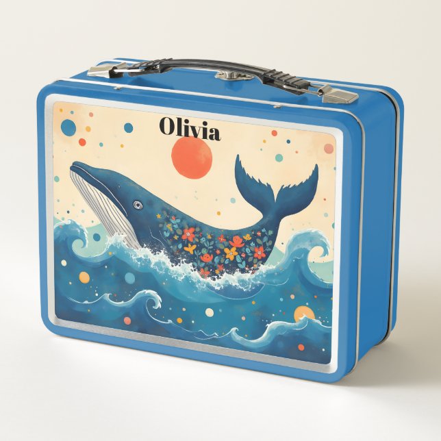 Floral Whale Kid's Metal Lunch Box (Back)