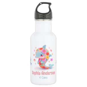 Floral Whale Sea Theme Back To School Name 532 Ml Water Bottle