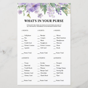 Floral What's In Your Purse Purple Bridal Shower