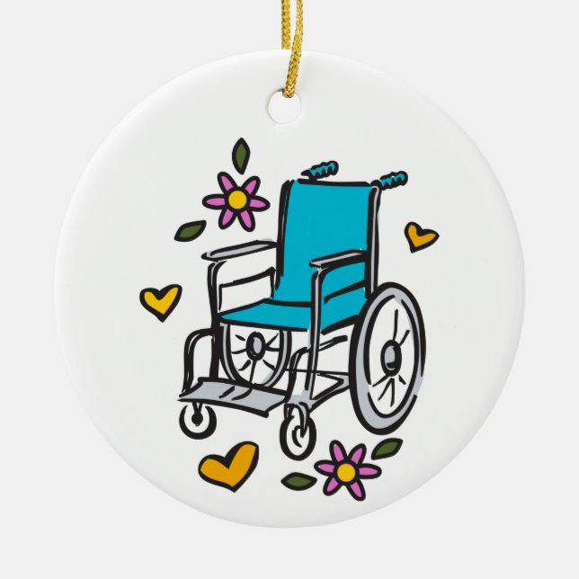 Floral Wheelchair Ceramic Tree Decoration (Front)