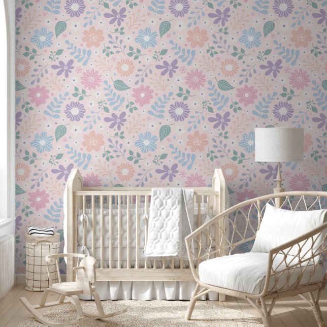 Floral whimsical cute kids pastel colour wallpaper (Kids)