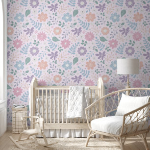 Floral whimsical cute kids pastel colour wallpaper