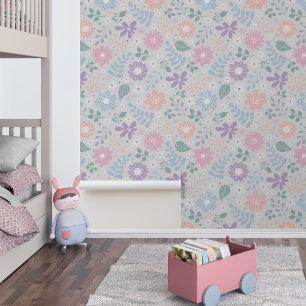 Floral whimsical cute kids pastel colour wallpaper