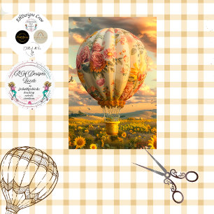 Floral Whimsical Hot Air Balloon Decoupage, Tissue Paper