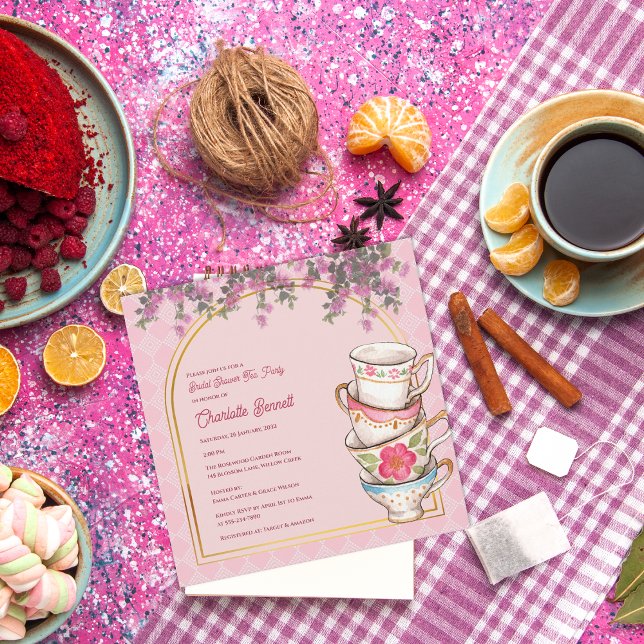 Floral Whimsical Teacup Bridal Shower Invitation  (Floral Whimsical Teacup Bridal Shower Invitation)
