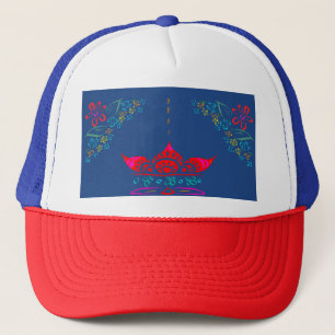 floral whimsy folk art colourful ditsy flowers blu trucker hat