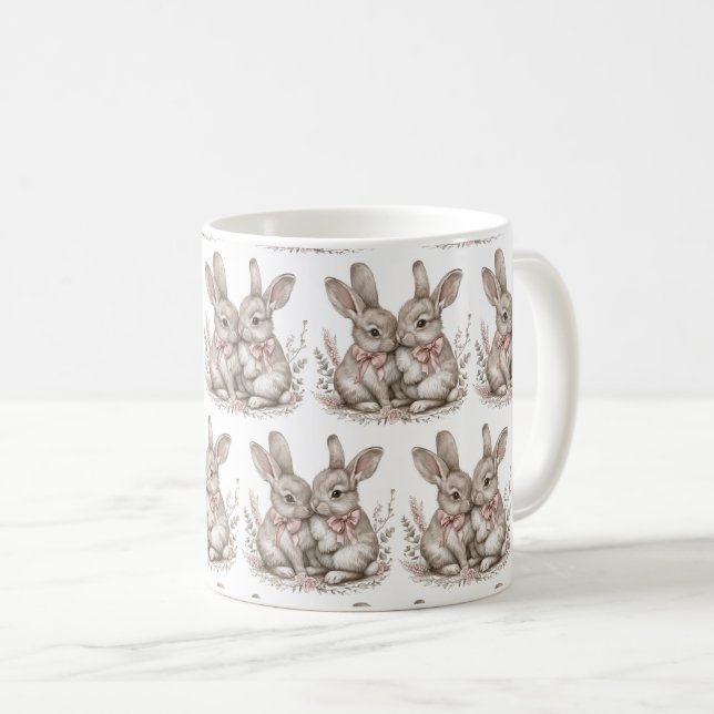 Floral Whisker Wonderland: Bunny Sips 🌸🐰 Coffee Mug (Front Right)