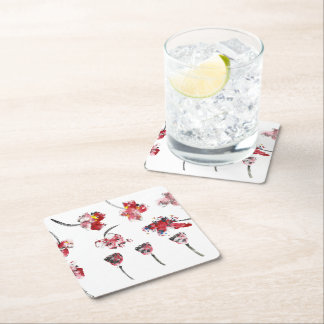 Floral Whispers -Abstract Acrylic Hibiscus & Rose Square Paper Coaster
