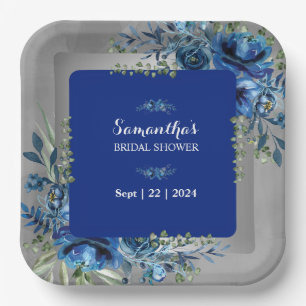 Floral Whispers: Silver-Touched Bridal Shower Paper Plate