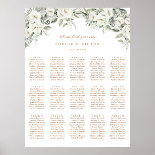 Floral White 15 Tables Wedding Seating Chart