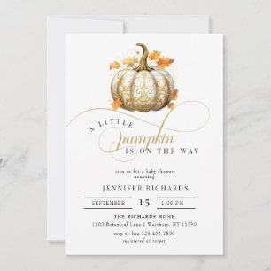 Floral White and Gold   Pumpkin Fall Baby Shower Invitation