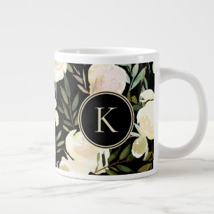 Floral White and Green Romantic Watercolor Large Coffee Mug