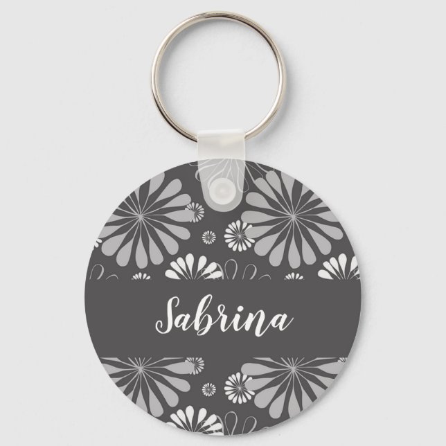 Floral white and grey key ring (Front)