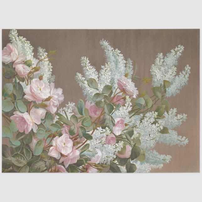 Floral White and Pink Rose Tissue Paper (Front)