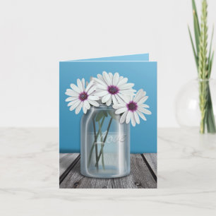 Floral White and Purple Daisy Mason Jar cards