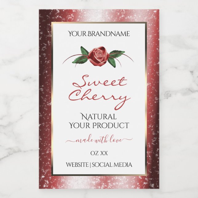 Floral White and Red Soft Glitter Product Labels (Single Label)