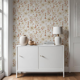 Floral White Beige Lily Botanical Pattern   Wallpaper