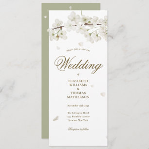 Floral White Blossom Gold Script Wedding Invitation