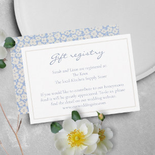 Floral White & Blue Wedding Gift Registry Enclosure Card