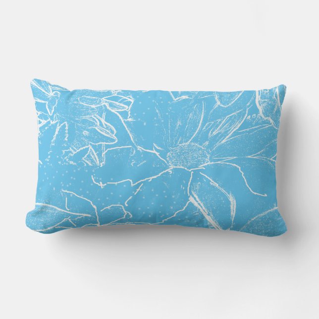 Floral White  Bundle Transparency -Blue Lumbar Cushion (Front)